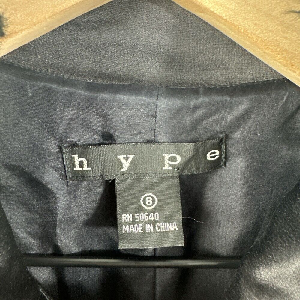 Hype Vintage Faux Fur Sequin Trim Black Silk Goth Evening Long Jacket Womens 8 - Picture 3 of 15